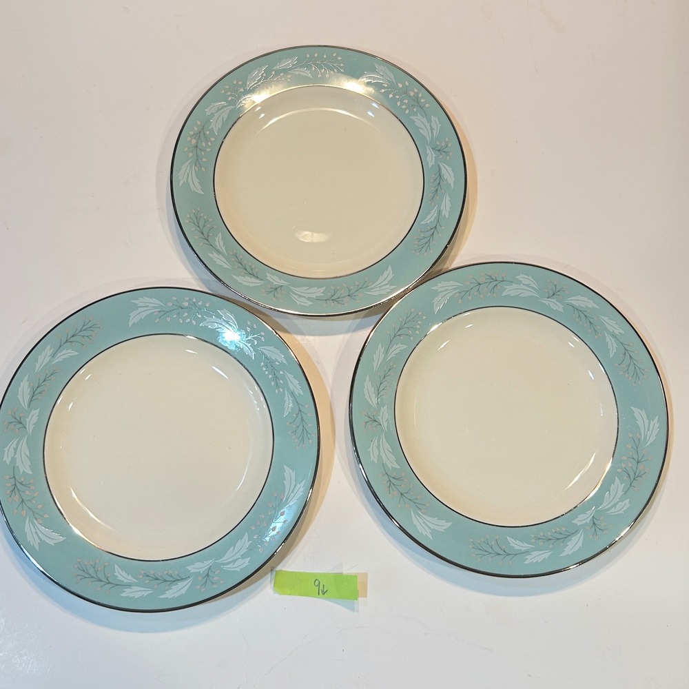 50s Homer Laughlin Cavalier Eggshell 6" Bread Plates Set of 3 VTG Silver Trim